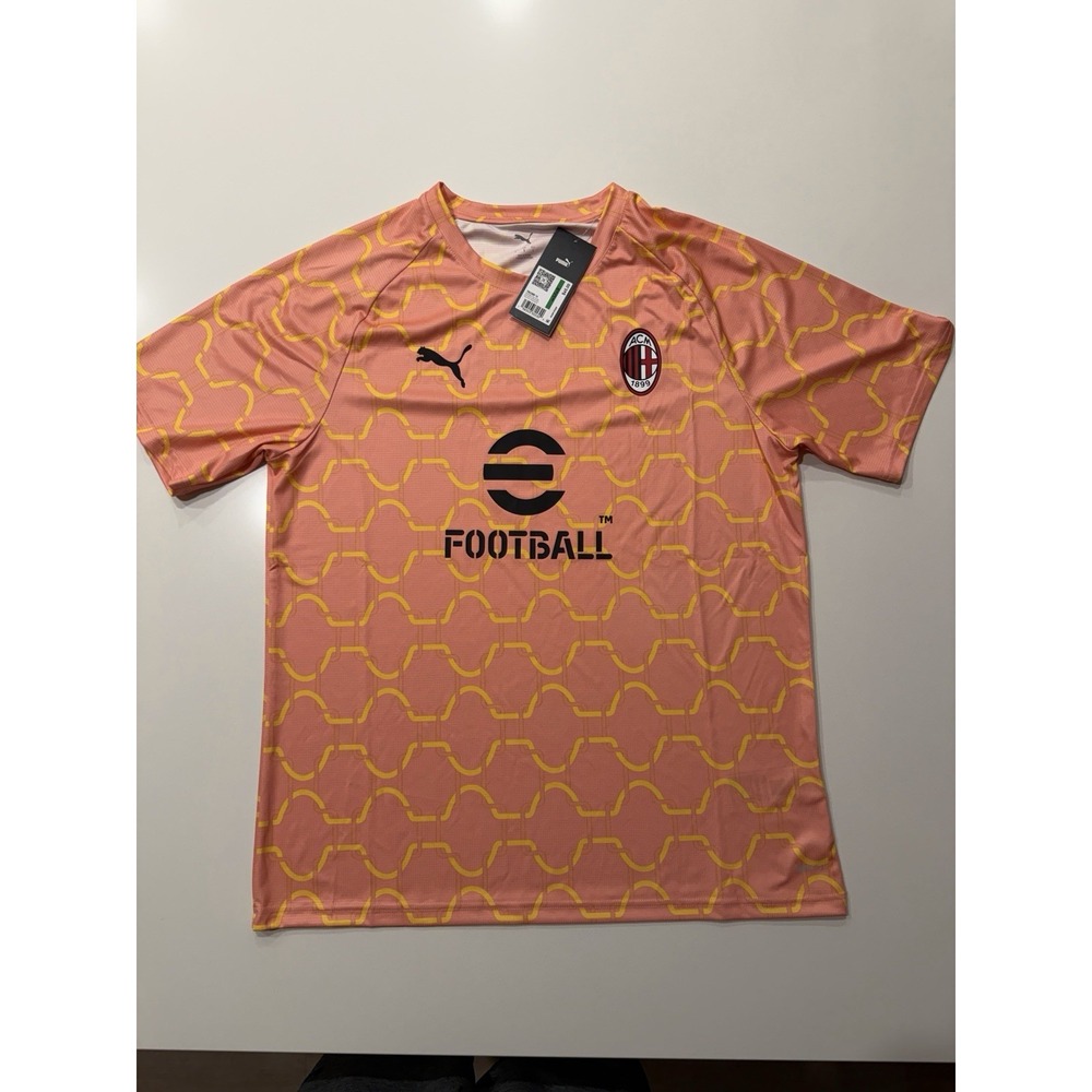 Puma AC Milan Prematch Warm Up Soccer Jersey 782388 Mens L NWT Pink Yellow